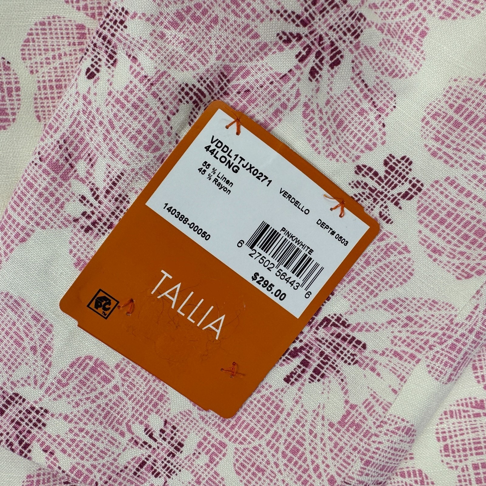 Tallia Mens Slim Fit Floral Print Linen Rayon Sport Coat White Pink 44l — image 4 of 6
